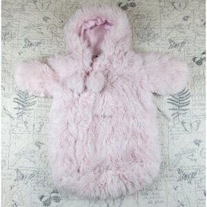 LONDON & COLE Pom Pom Luxe Pink Faux Fur Bunting Suit Sack NEW Infant Sz 0-6 mos